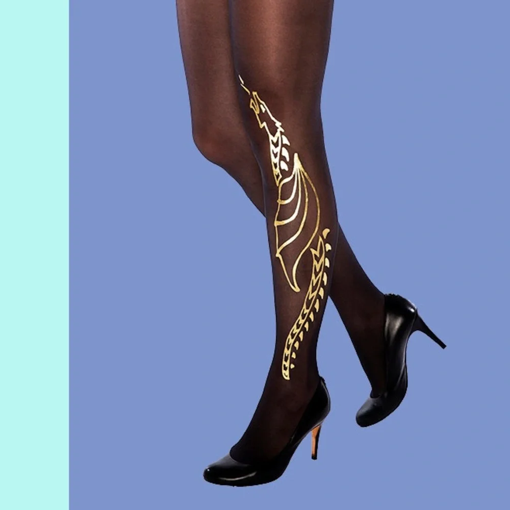 STERN TIGHTS SILVER METALLIC DRAGON STOCKINGS
